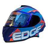 Casco Para Moto Integral Edge Shangai  Naranja Y Azul Mate Talla M 