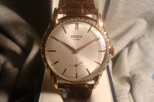 Bellisimo Reloj Aries Antiguo Hombre '50 Oro Plaque 18k Joya