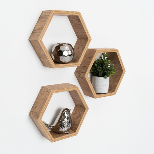 Set De Repisas Hexagonal Por 3 Unidades Color Beige