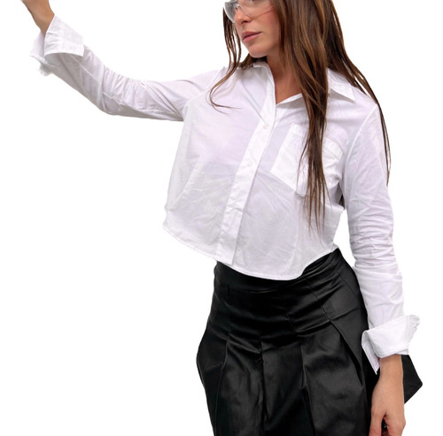 Camisa Blanca Mujer Crop  Entallada