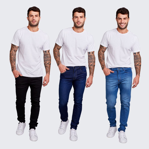 Kit Atacado 3 Calça Jeans Masculina Skinny Com Elastano