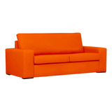 Sofá Sillon Emul 2 Cuerpos Pana Premium Patas De Madera Color Naranja Oscuro