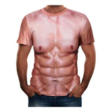 Camiseta Para Hombre Con Estampado Muscular Y Cuello Redondo