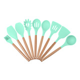 Set Utensilios 9 Piezas Silicona Mango Madera Kuchen