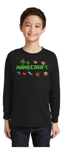 Playera M Larga Niño Niña Gamer Minecraft