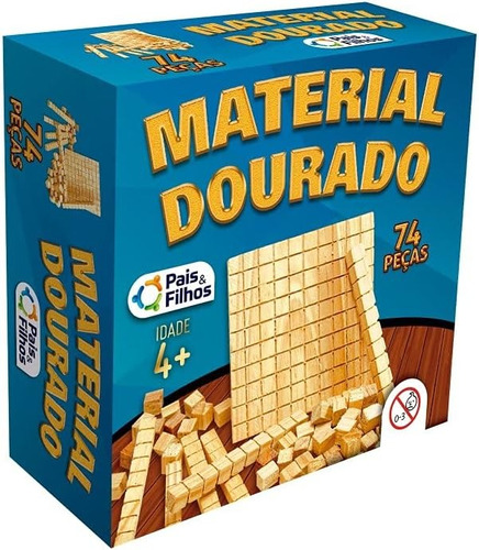 Material Dourado C/74 Peças Em Madeira Pedagógico Matemática