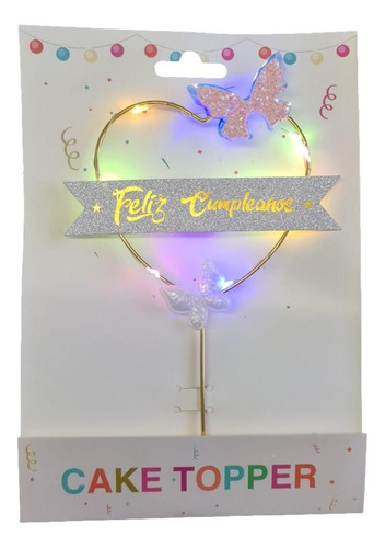 Topper Mariposa Con Luz Led Para Torta Feliz Cumpleaños