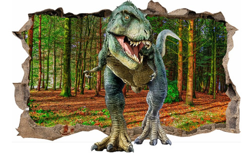 Vinilos Efecto 3d Pared Rota Dinosaurios T Rex - 1mx60cm