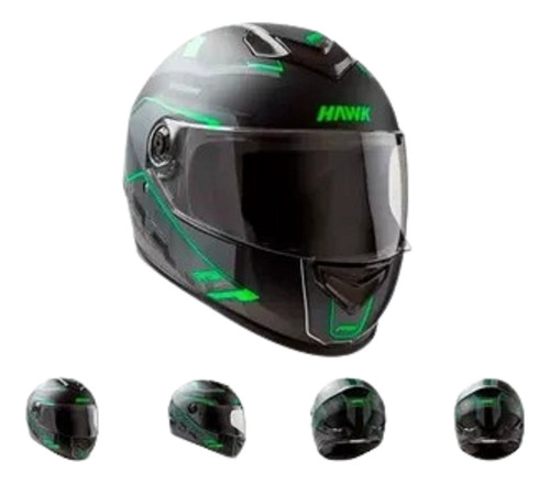 Casco Hawk Alpha Negro Verde Mate Rs1 Oes Talle M