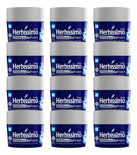 Kit 12 Desodorantes Herbíssimo Creme Bioprotect Cedro 55g