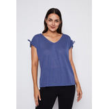 Polera Mujer Azul Tejido Hombros Family Shop