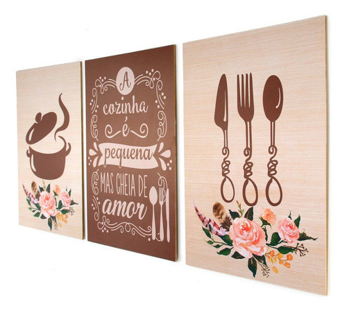 Quadro Decorativo Cozinha Panela E Talheres Marrom Gourmet Cor Marrom