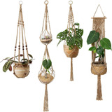 Colgadores De Macramé Para Plantas, 4 Uds., Maceta Col...