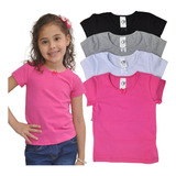 Kit  4 Babylook Camiseta Manga Curta Cotton Infantil Menina