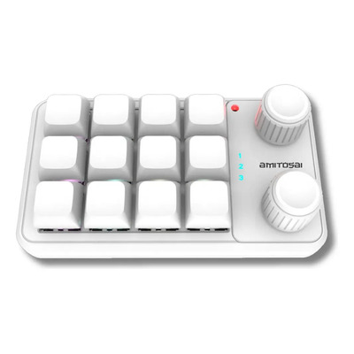 Teclado Mecánico Programable, inalámbrico, Bluetooth \u002F 2.4Ghz, con macros, 12 teclas, 2 knobs y 3 capas de programación, con leds AMITOSAI Mts-macro14 Blanco | Mismo precio en cuotas