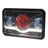 Faros Led Cuadrados 4x6 Con  Ojo De Demonio Rojo Drl