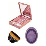 5 Brochas De Maquillaje Con Espejo Brocha Kabuki Y Lavadero Color Rosa Coral