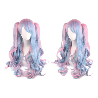 Peluca De Cosplay Larga Y Rizada Con 2 Coletas De Pelo Sinté