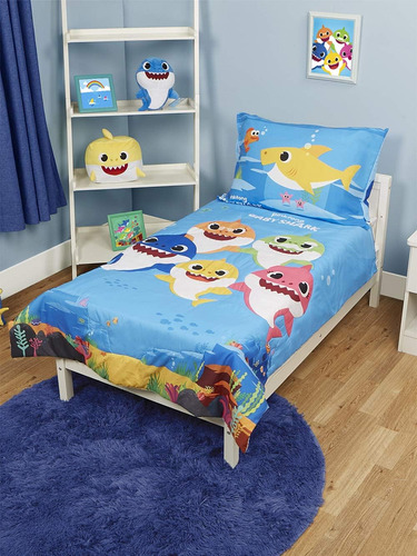 Baby Shark - Juego De Cama De 4 Piezas Para Niños Pequeños,