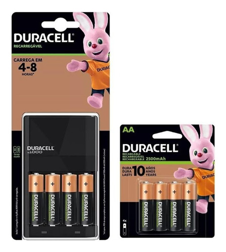 Carregador Duracell C/ 8 Pilha Recarregável Aa 2500 Original