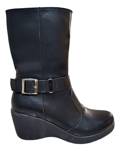 Botas Caña Media Eco Cuero Mujer Taco Chino 