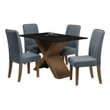 Conjunto De Mesa Tampo Com Vidro Grécia Preto/cinza/cedro