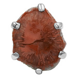 Anillo De Coral De Cuerno Rojo Fósil De Utah En Plata De Ley