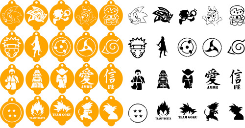 Stencils Maquilaje Artistico Dragon Ball Naruto 20 Plantilla