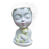 Maceta De Rostro De Mujer Con Gato, Decorativa Para Plantas 