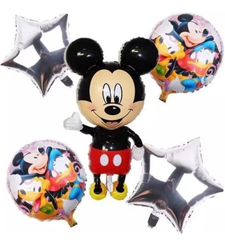 Set 5 Globos Metálicos Ratón Michey Mouse Para Aire O Helio