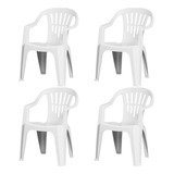 Kit 04 Cadeiras Plásticas Brancas Reforçadas Jardim Lazer Cor Branco Com Braco