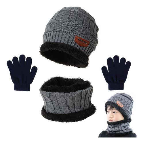 3en1 Gorro Bufanda Guantes Tejido Para Niños Frio Invierno