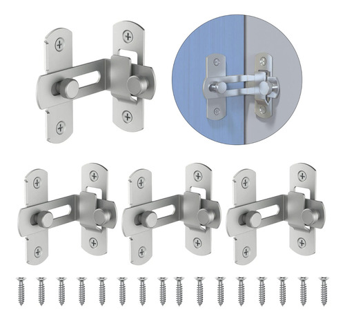 4 Ud. Pestillo De Puerta Corredera 90 Grados De Ángulo Recto