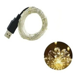 Fio Cobre Usb Cordão Luz Fada - 5m 50 Leds Branco Quente