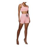 Conjunto Feminino Short E Top Moletom Rosa Estiloso 5