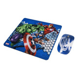 Kit Mouse Inalambrico Y Mouse Pad Avengers  Color Azul