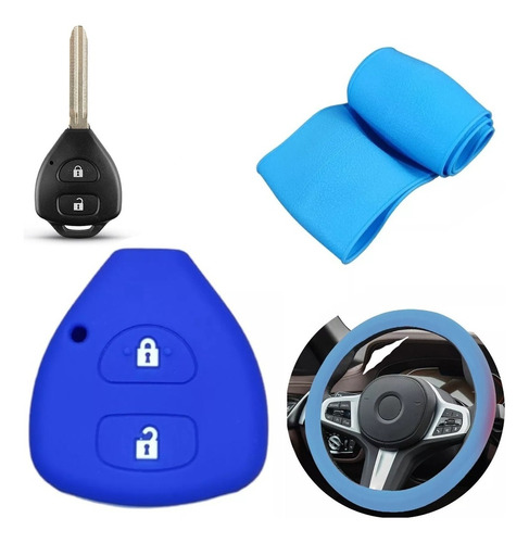 Cubre Volante + Funda Llave Silicona Corolla Etios Rav4 Azul