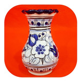 Florero De Talavera Chico 15x10 Cm En Azul Y Blanco 