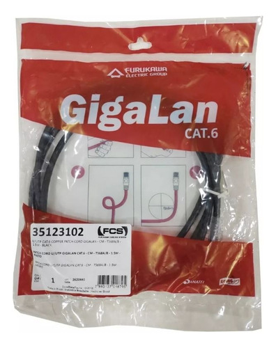 Patchcord Categoria 6 Gigalan Furukawa Utp Rj45 Negro 1.5 Mt