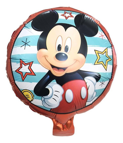 5 Globos Metalicos 23cm Con Diseño De Mickey Mouse Estrellas