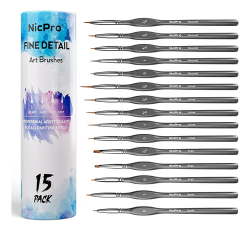 Nicpro Juego De 15 Pinceles De Pintura Con Detalles Microfin