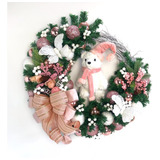 Guirlanda De Natal Decoração Urso Rosa Luxo 70cm 