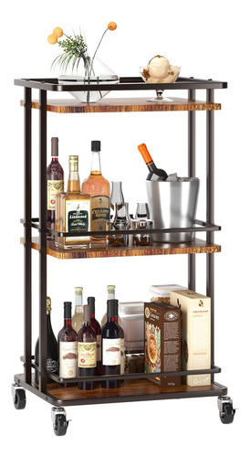 3 Tier Bar Cart For Home, Rolling Mini Liquor Bar For Wine B
