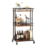 3 Tier Bar Cart For Home, Rolling Mini Liquor Bar For Wine B