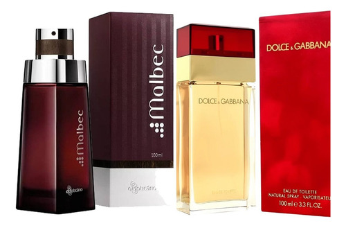 Kit 2 Perfumes Aromáticos Unissex - 1 D&g Vermelho E 1 Malbec Tradicional