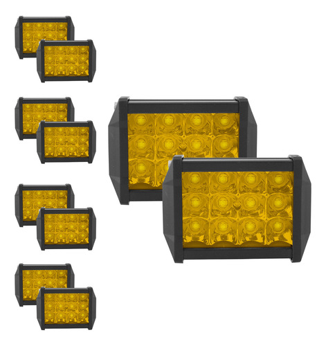 Kit De 10 Faros Rectangulares 12 Leds Amarillo 60w Tunelight