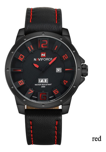 Relógio Masculino Naviforce 9061 Pulseira De Couro Vermelho