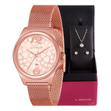 Relógio Feminino Lince Pulseira Mesh Rose + Brinde Semi Joia