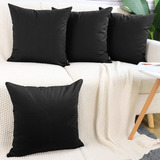 Faylapa 4 Fundas De Almohada De Lona De Algodón Negro, 18 X 