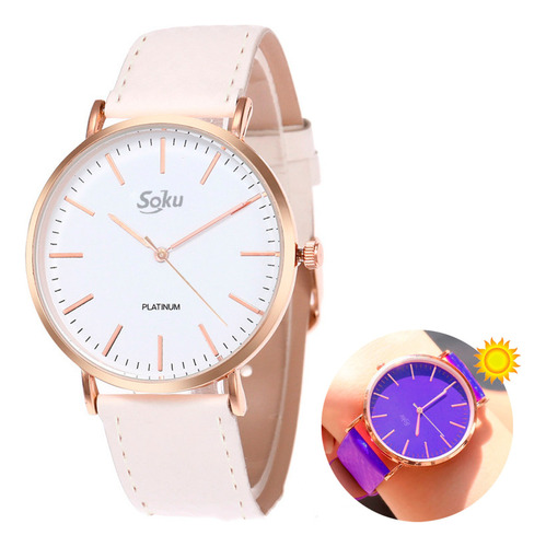 Reloj Mujer Piel Vinil Moda Dama Calidad Termico Cambia Color Sol Color De La Correa Lavanda